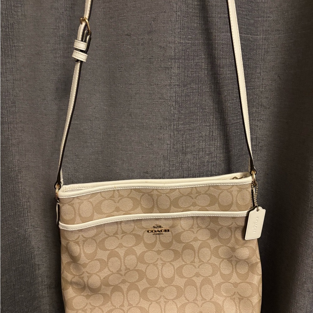 Coach Signature Beige and Cream Crossbody Bag